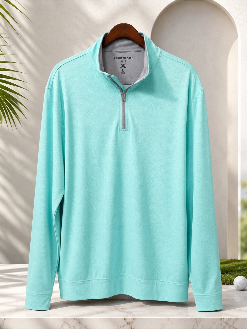Kenneth Cole Mint Green Quarter-Zip Lightweight Pullover